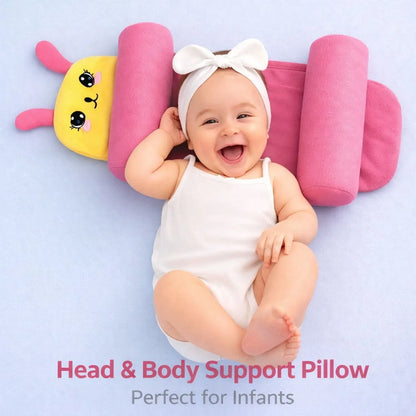 Baby Adjustable Sleeping Pillow Cushion | Newborn Head Support Soft Mattress | Anti-Flat Head Baby Bed (Pink Cartoon Design)